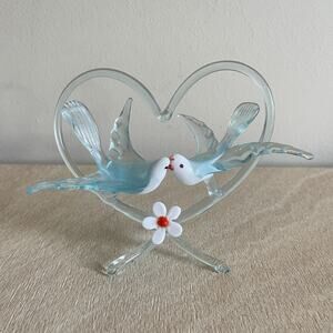 Glass Of Venice Murano Glass Birds On Blue Heart